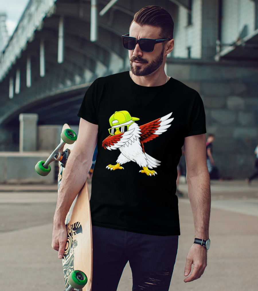 Sea Hawk Dabbing Bird In Neon Cap Football Fan Fun T-Shirt