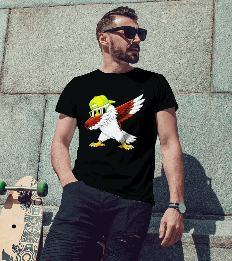 Sea Hawk Dabbing Bird In Neon Cap Football Fan Fun T-Shirt
