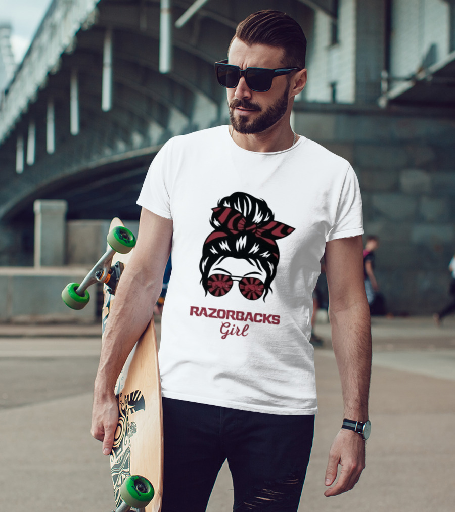 Razorbacks Girl Messy Bun Sunglasses T-Shirt