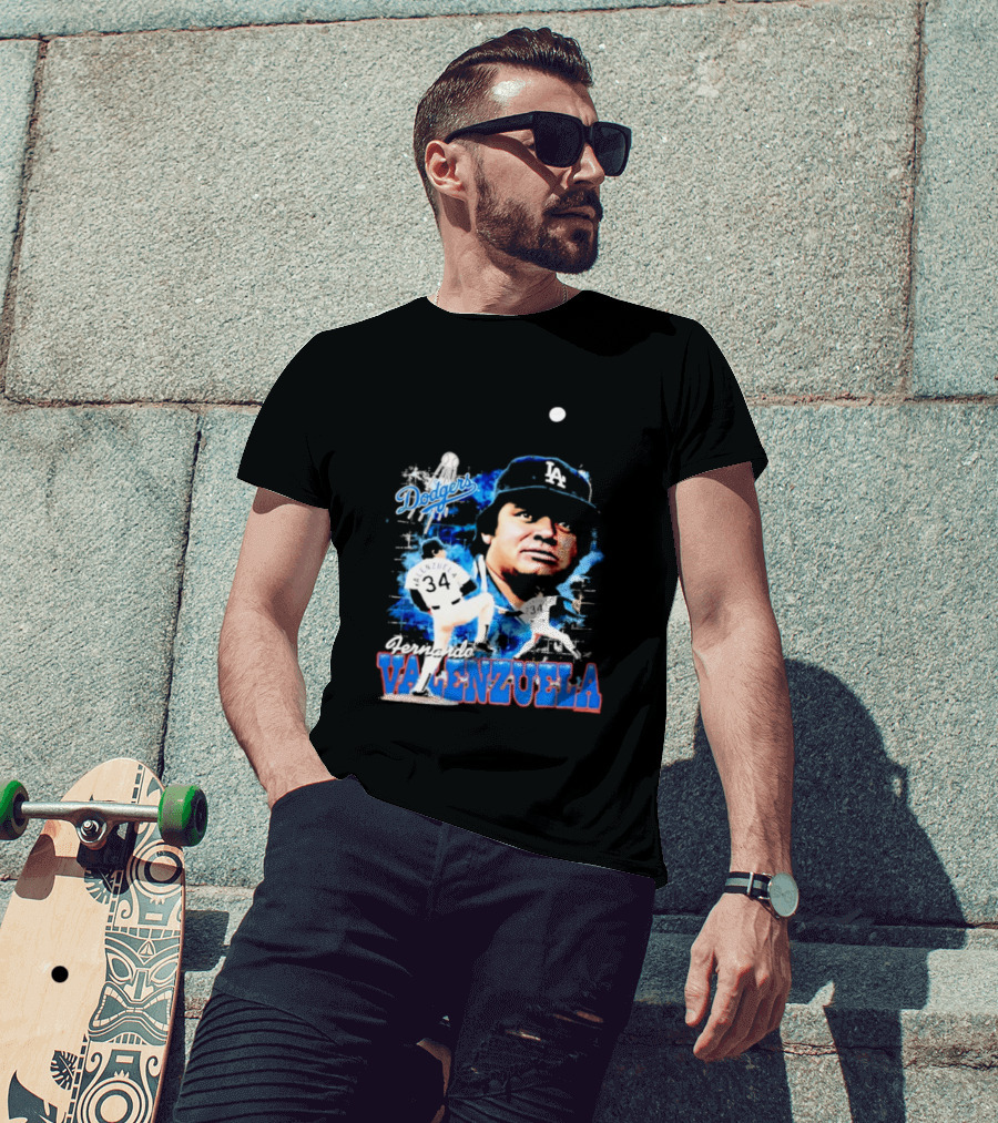 Los Angeles Dodgers Fernando Valenzuela Legendary Pitcher Icon Blue T-Shirt