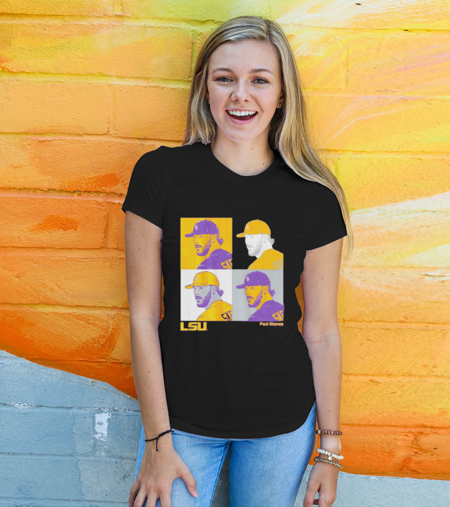 LSU Baseball Paul Skenes Colorful Collage Panels T-Shirt