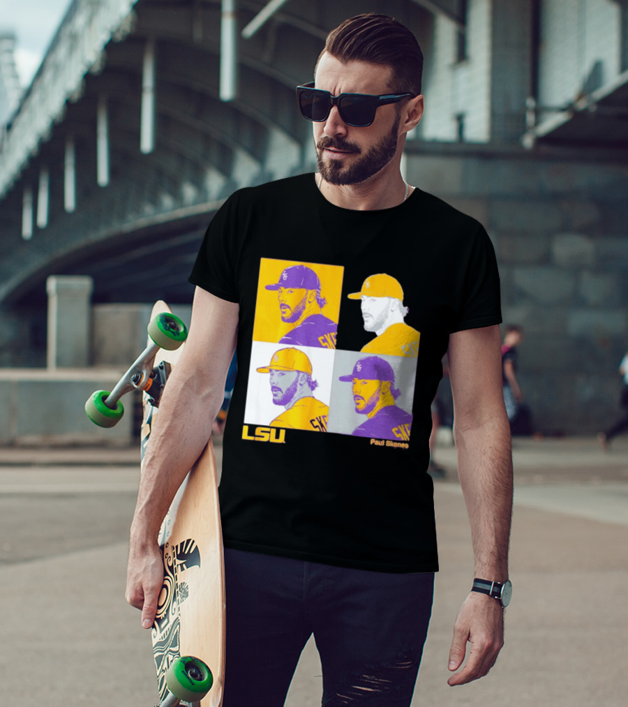 LSU Baseball Paul Skenes Colorful Collage Panels T-Shirt