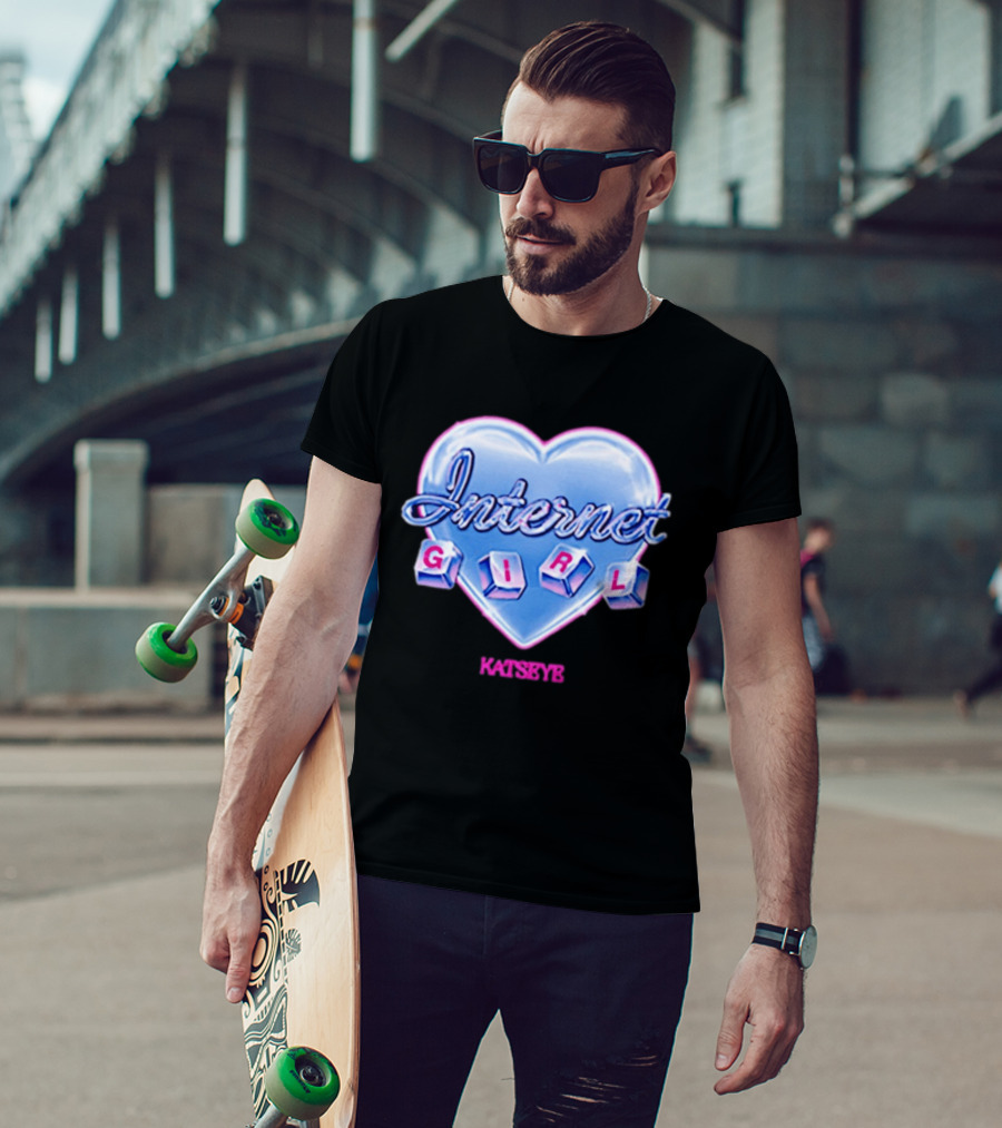 Katseye Internet Girl Neon Blue Heart T-Shirt