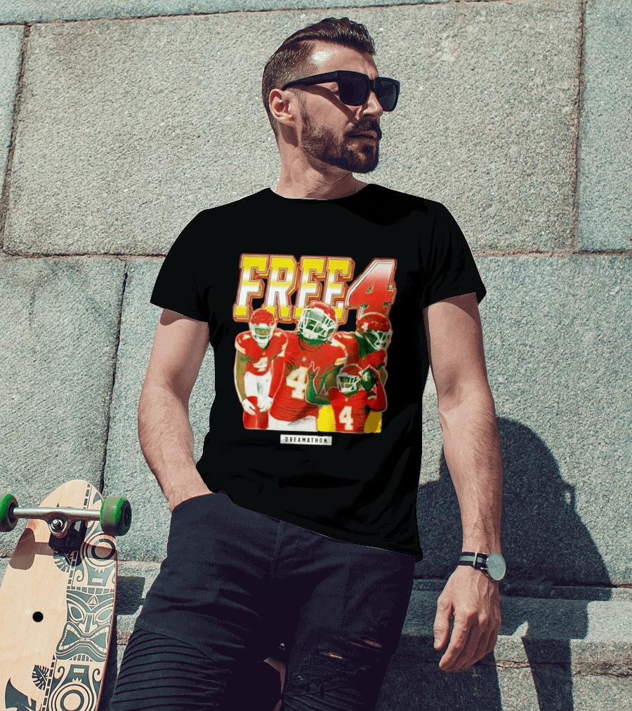 Free 4 Dreamathon Player Collage Red Football Jersey Number 4 T-Shirt