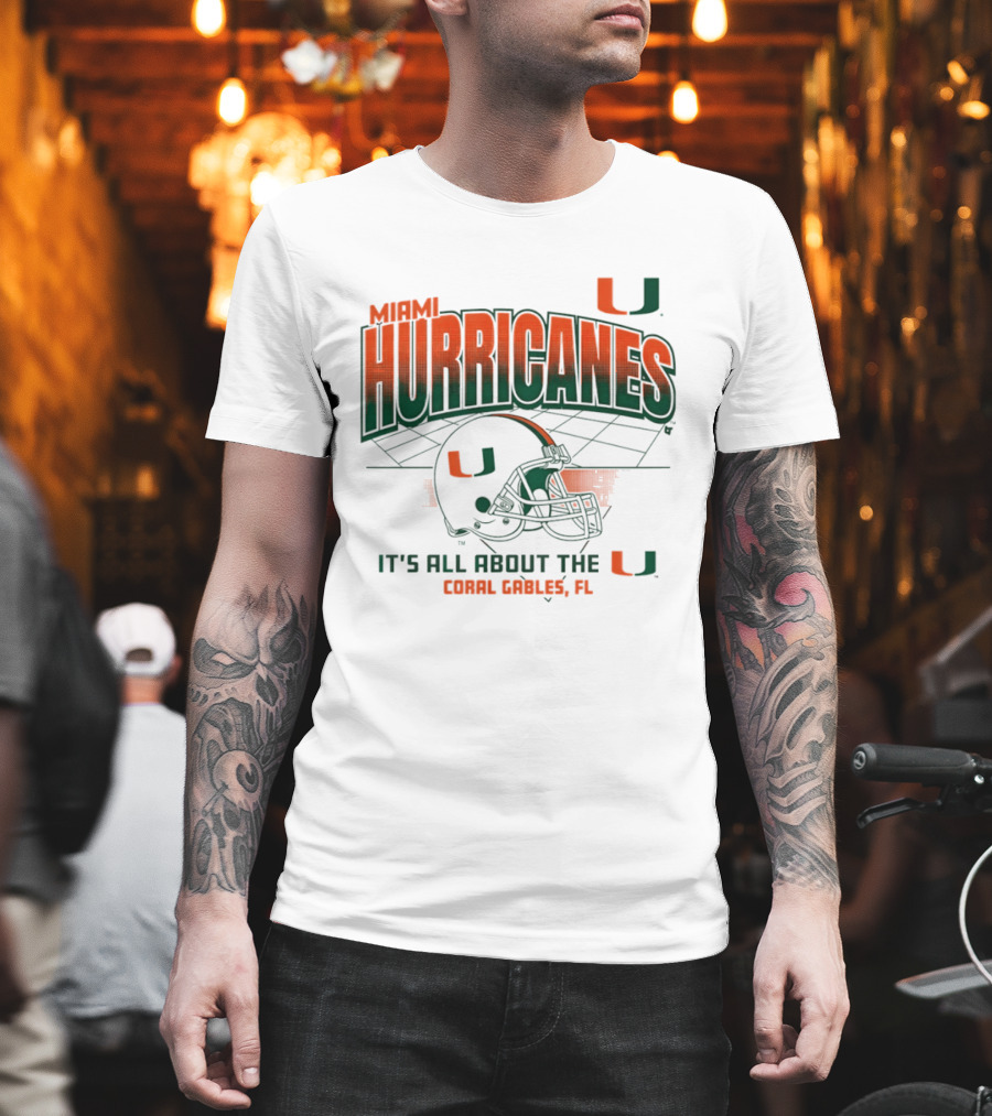 Miami Hurricanes Football Helmet It's All About The U Coral Gables 2026 T-Shirt