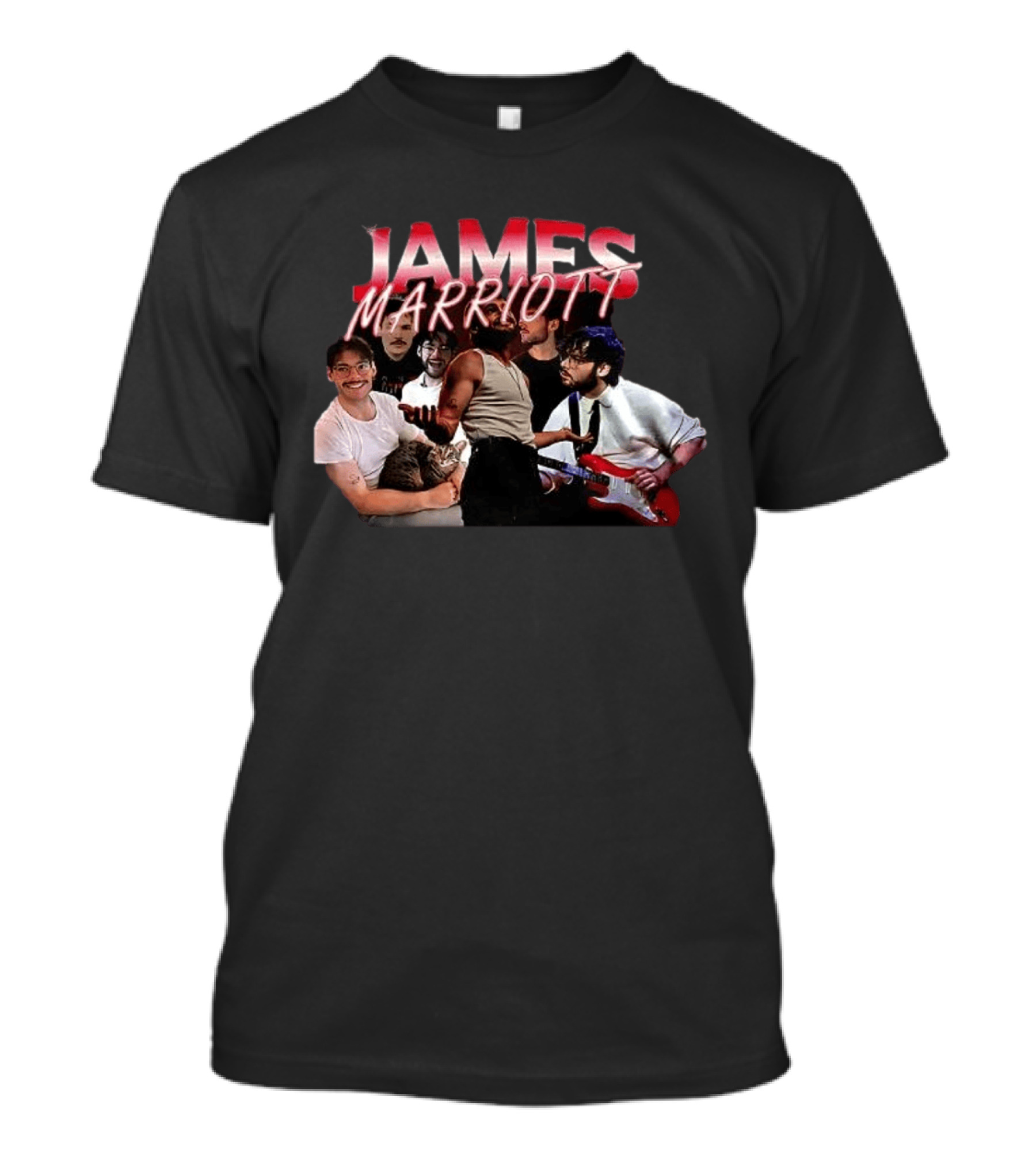 James Marriott Musician Collage With Guitar And Cat T-Shirt