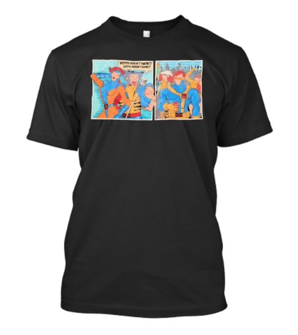 Wolverine Jean Grey Scotty Doesn't Know Speech Bubble Music Band Party Scene T-Shirt