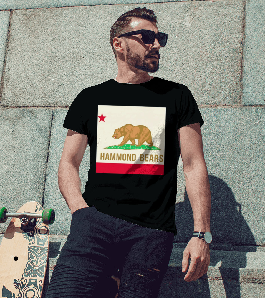 Hammond Bears California Flag Red Star Bear Image T-Shirt