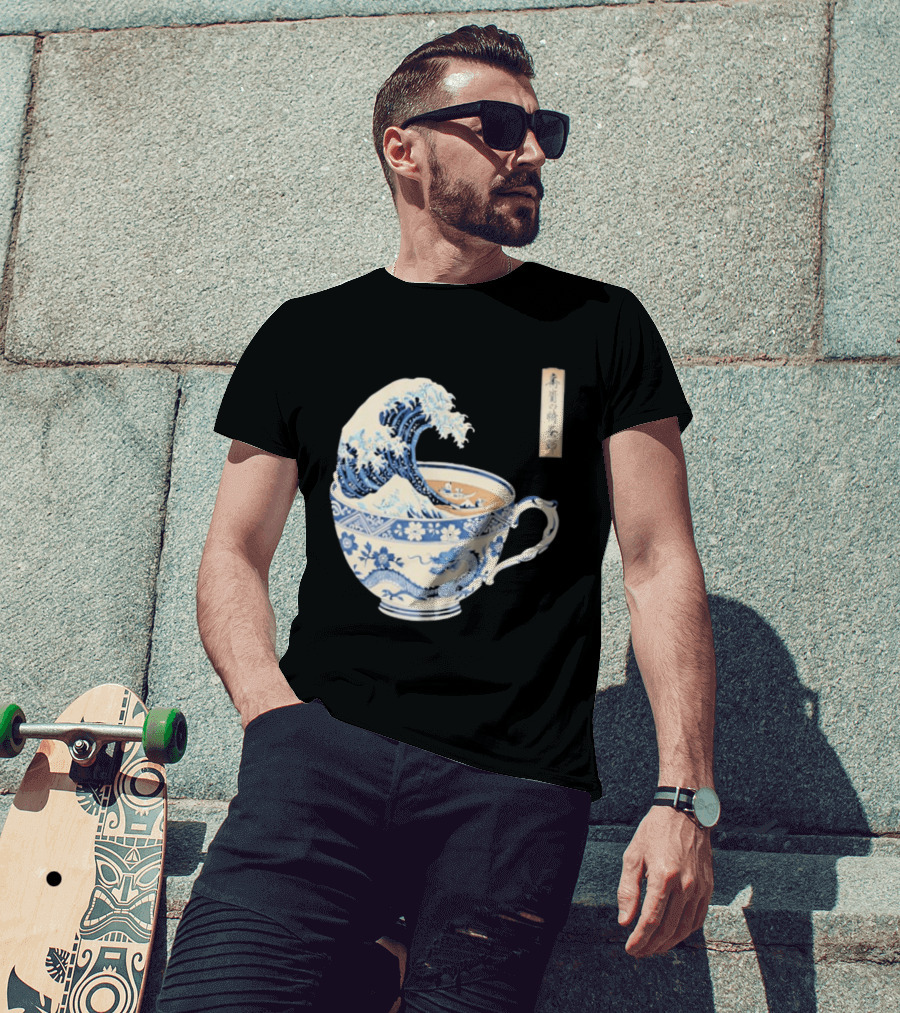 The Great Kanagawa Tea Cup Ukiyo E Wave Meets Dragon Porcelain T-Shirt