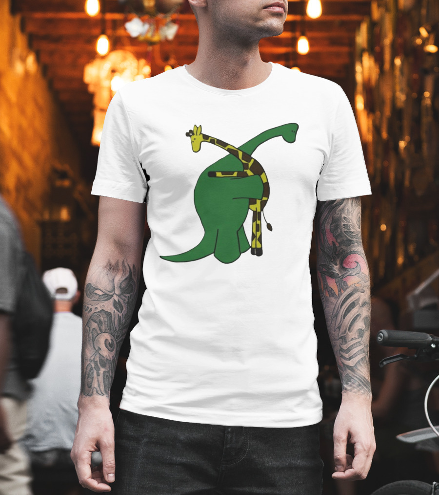Dinosaur And Giraffe Friendship Embrace T-Shirt