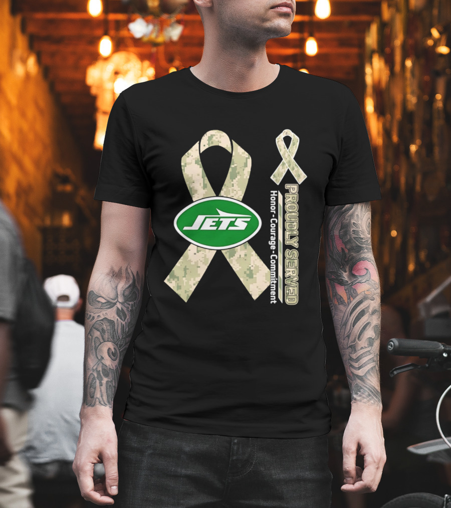 New York Jets Camo Ribbon Proudly Served Honor Courage Commitment T-Shirt