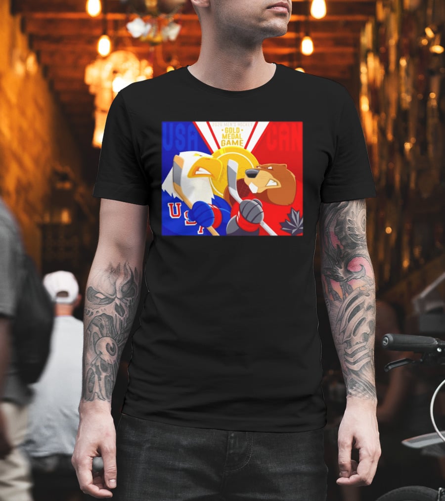 USA vs Canada 2026 Men's Hockey Gold Medal Game Eagle vs Beaver Showdown T-Shirt