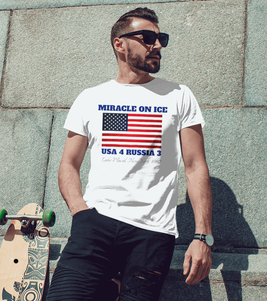 Miracle On Ice USA 4 Russia 3 American Flag Lake Placid New York 1980 Olympic 2026 Milano Cortina T-Shirt
