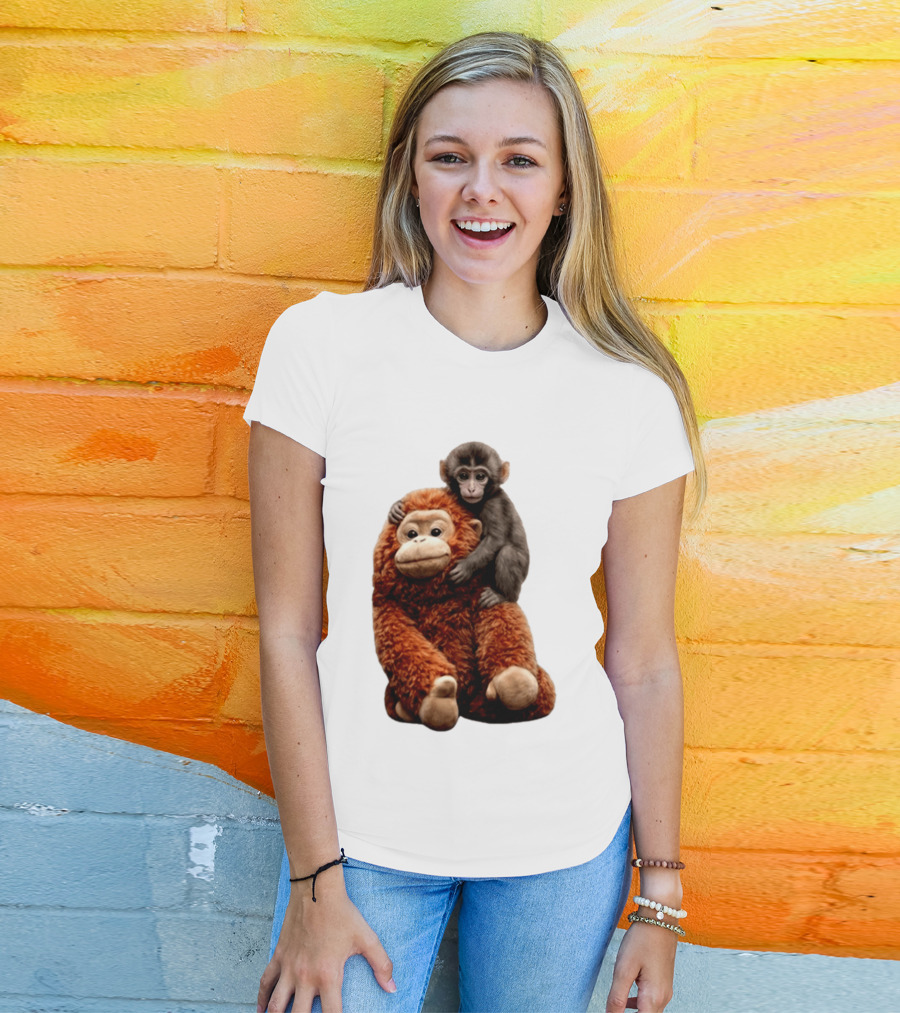 Monkey Punch Plush Toy And Baby Monkey Cuddling Image T-Shirt