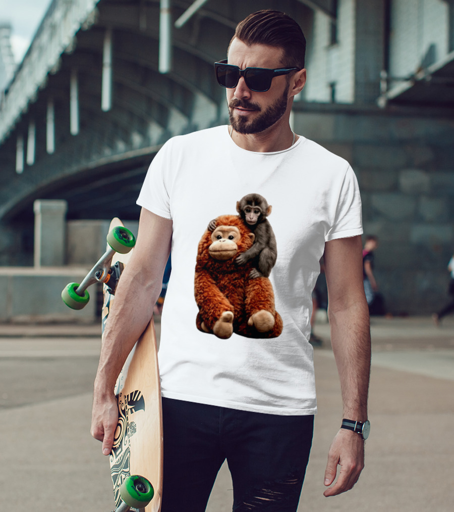 Monkey Punch Plush Toy And Baby Monkey Cuddling Image T-Shirt