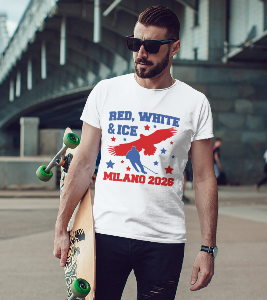 Red White And Ice Milano 2026 USA Hockey Eagle And Stars T-Shirt