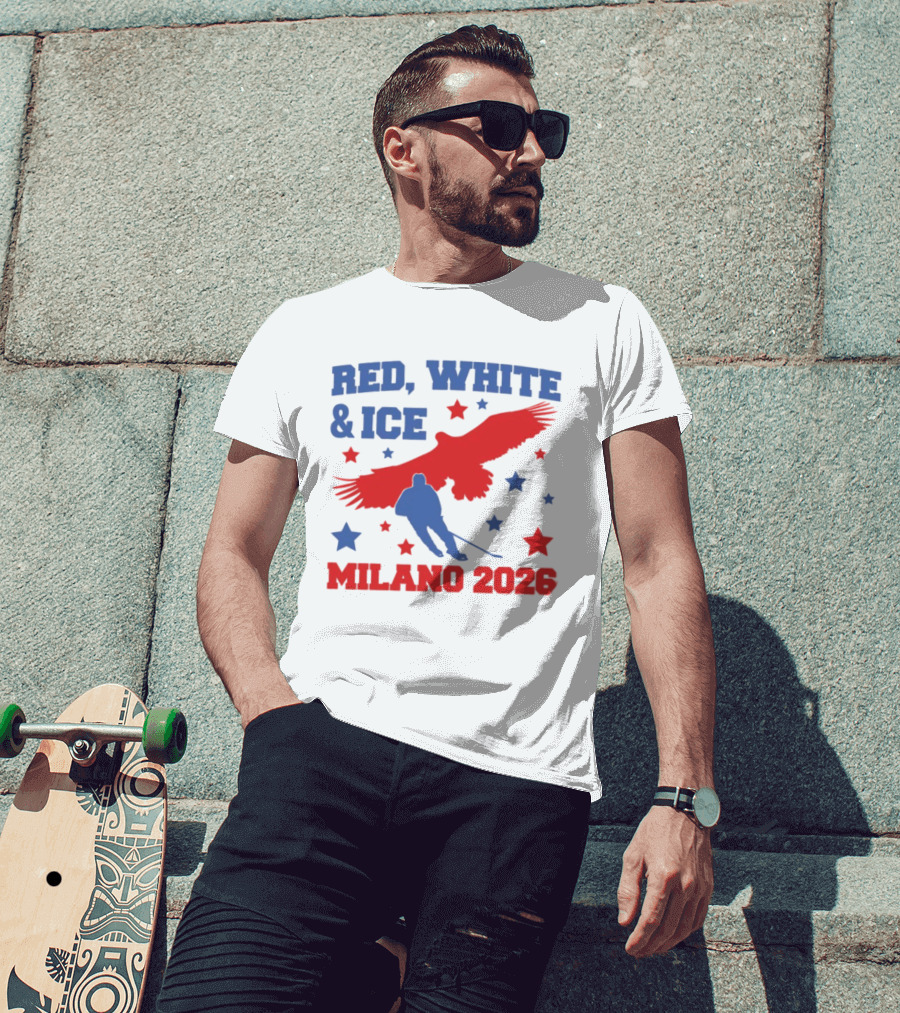 Red White And Ice Milano 2026 USA Hockey Eagle And Stars T-Shirt