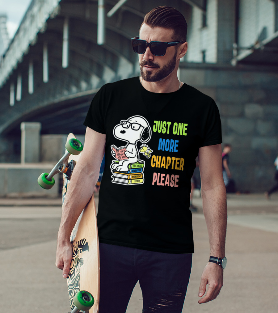 Snoopy Just One More Chapter Please Peanuts Reading Glasses Books Stack T-Shirt