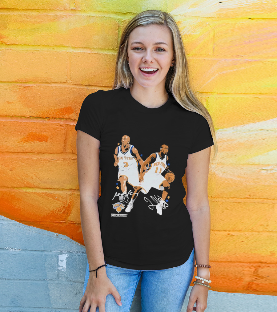 Stephon Marbury Jamal Crawford New York Knicks 3 11 Signatures T-Shirt