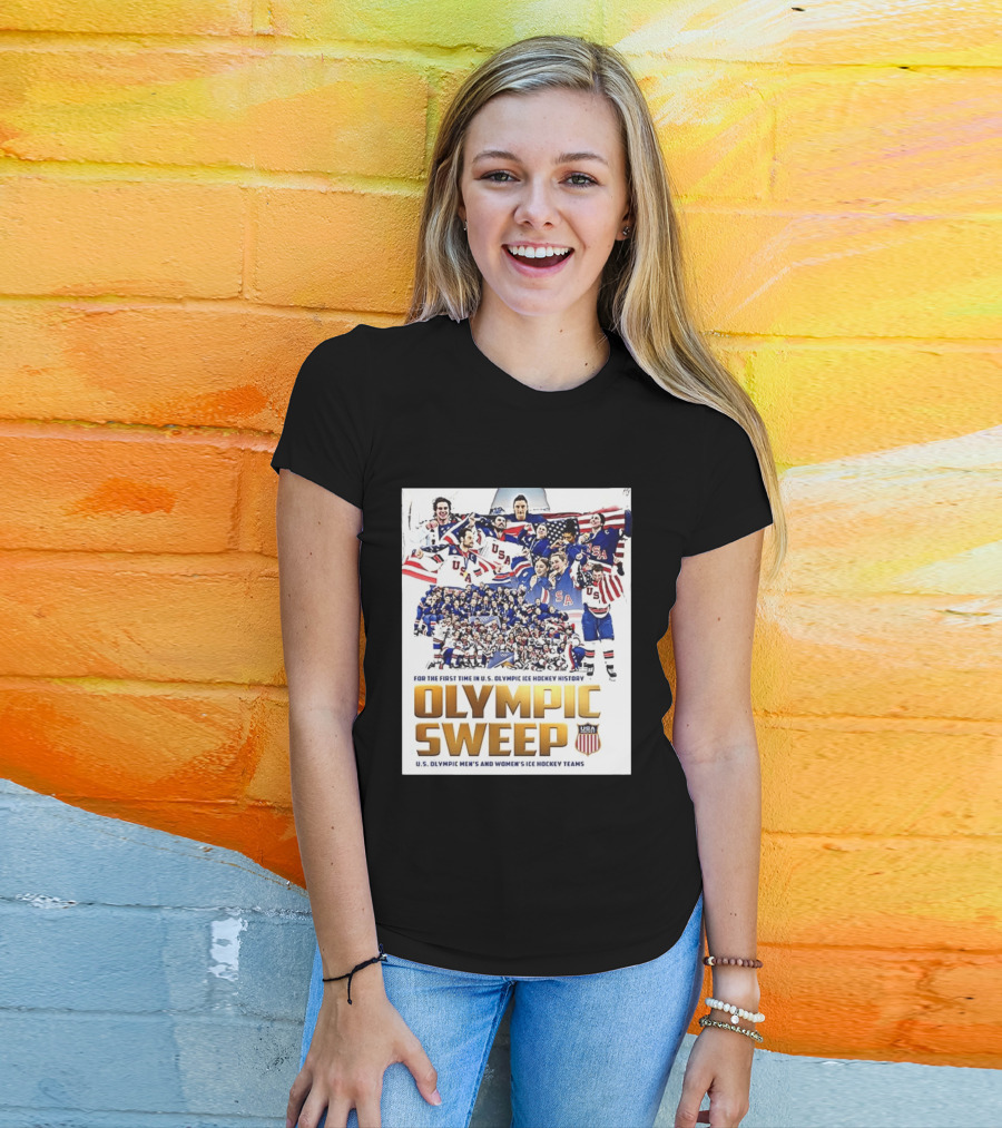U.S. Olympic Ice Hockey History First Sweep Men's And Women's Teams T-Shirt