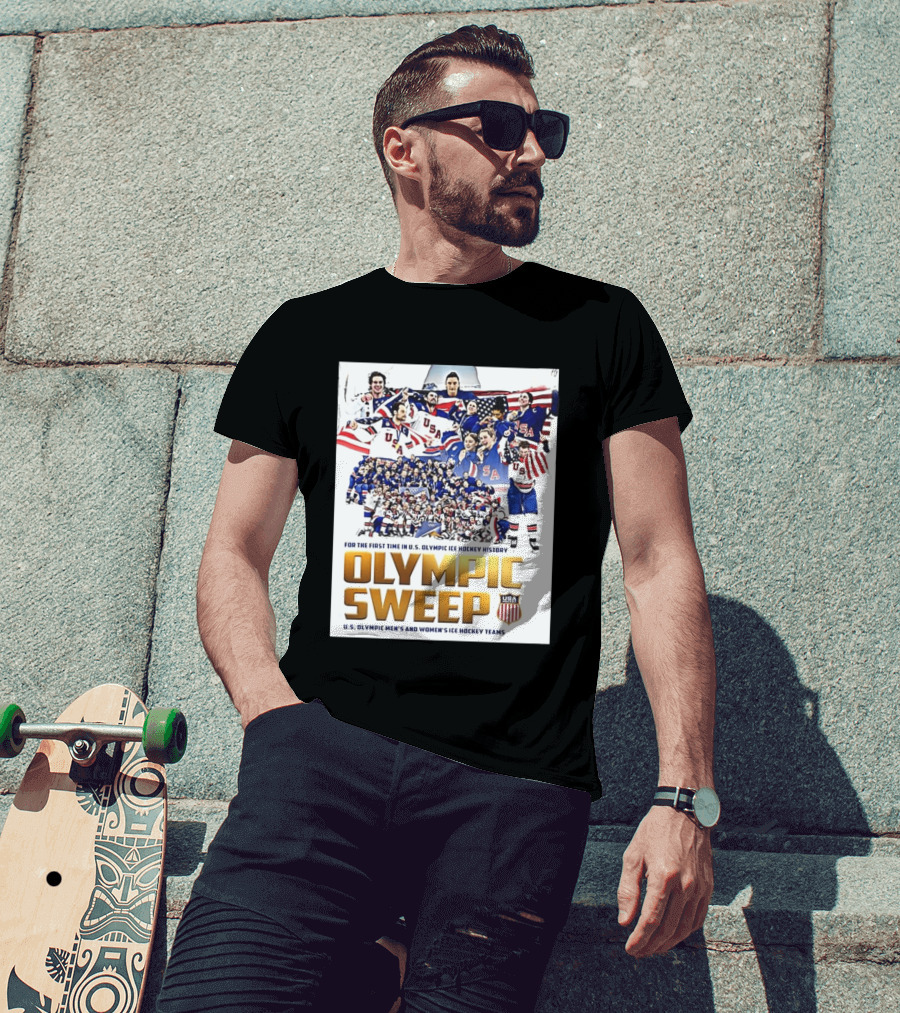 U.S. Olympic Ice Hockey History First Sweep Men's And Women's Teams T-Shirt