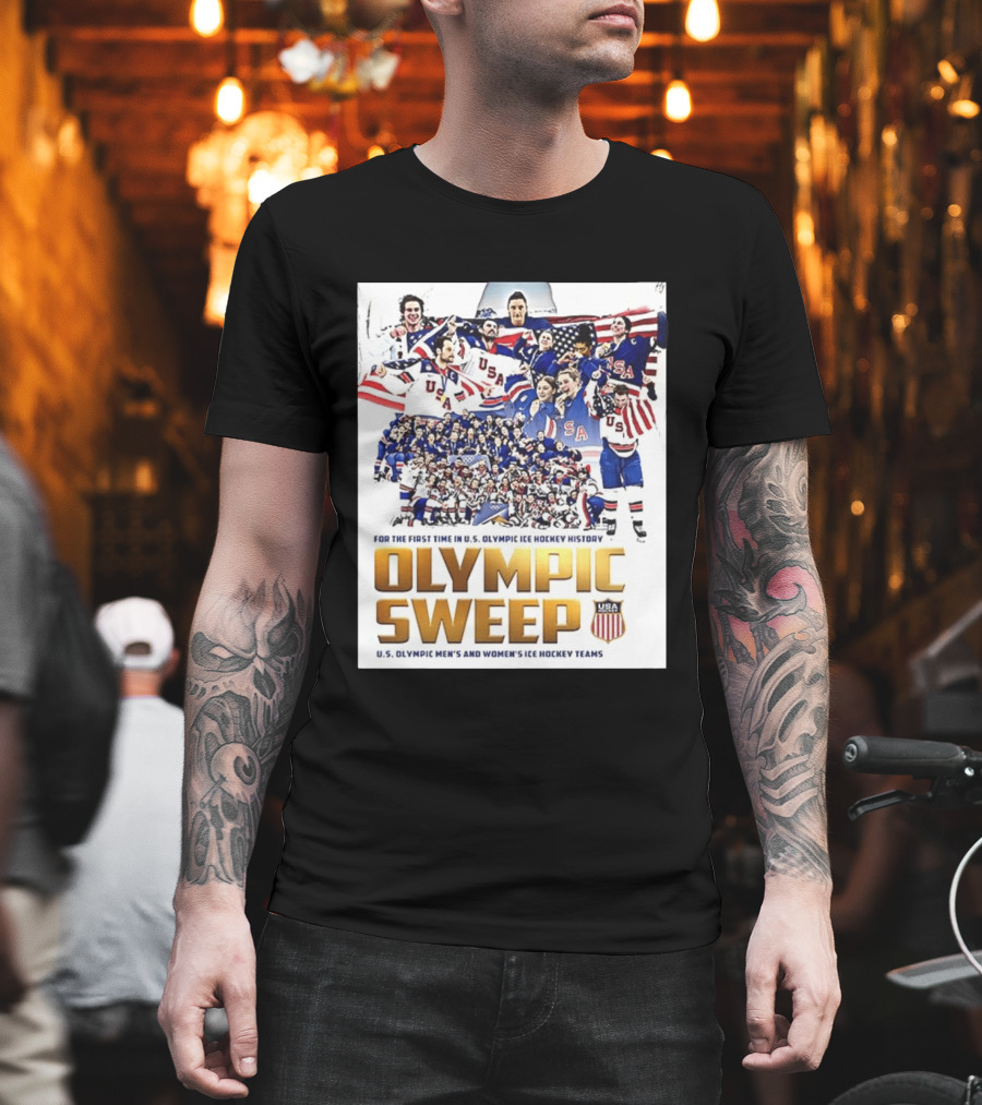 U.S. Olympic Ice Hockey History First Sweep Men's and Women's Teams T-Shirt