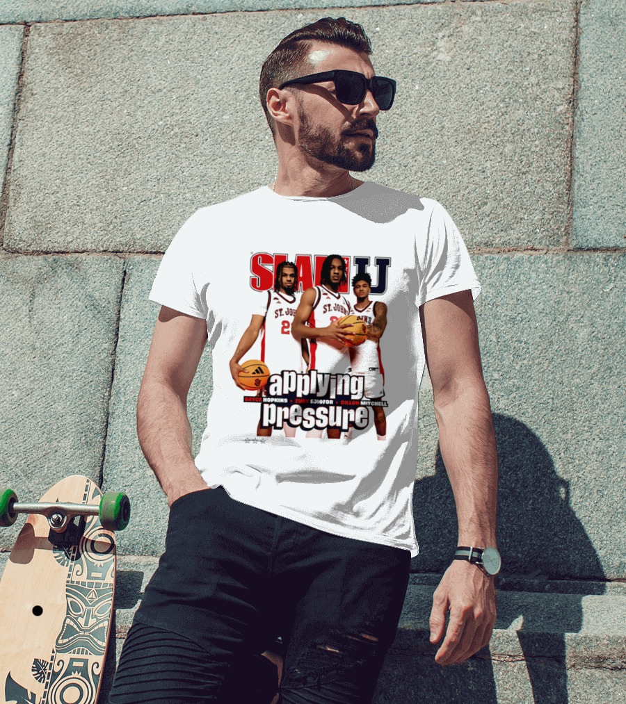 St. John's Red Storm SlamU Applying Pressure Bryce Hopkins Zuby Ejiofor Dillon Mitchell T-Shirt