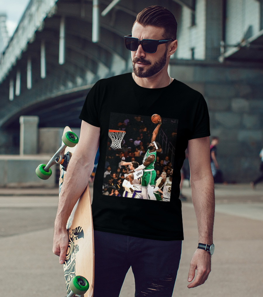 Boston Celtics Neemias Queta Dunking Against Lakers NBA Action T-Shirt