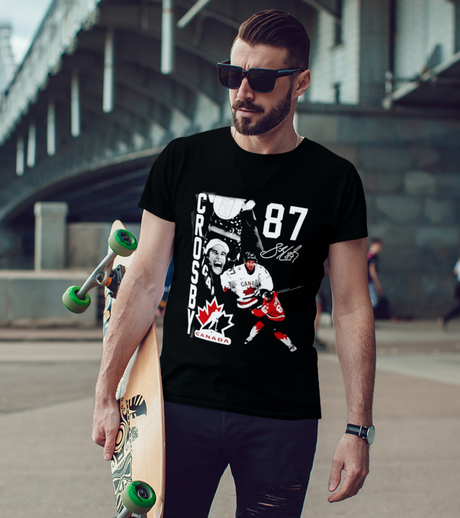 Crosby 87 Canada Hockey Maple Leaf Number Signature T-Shirt