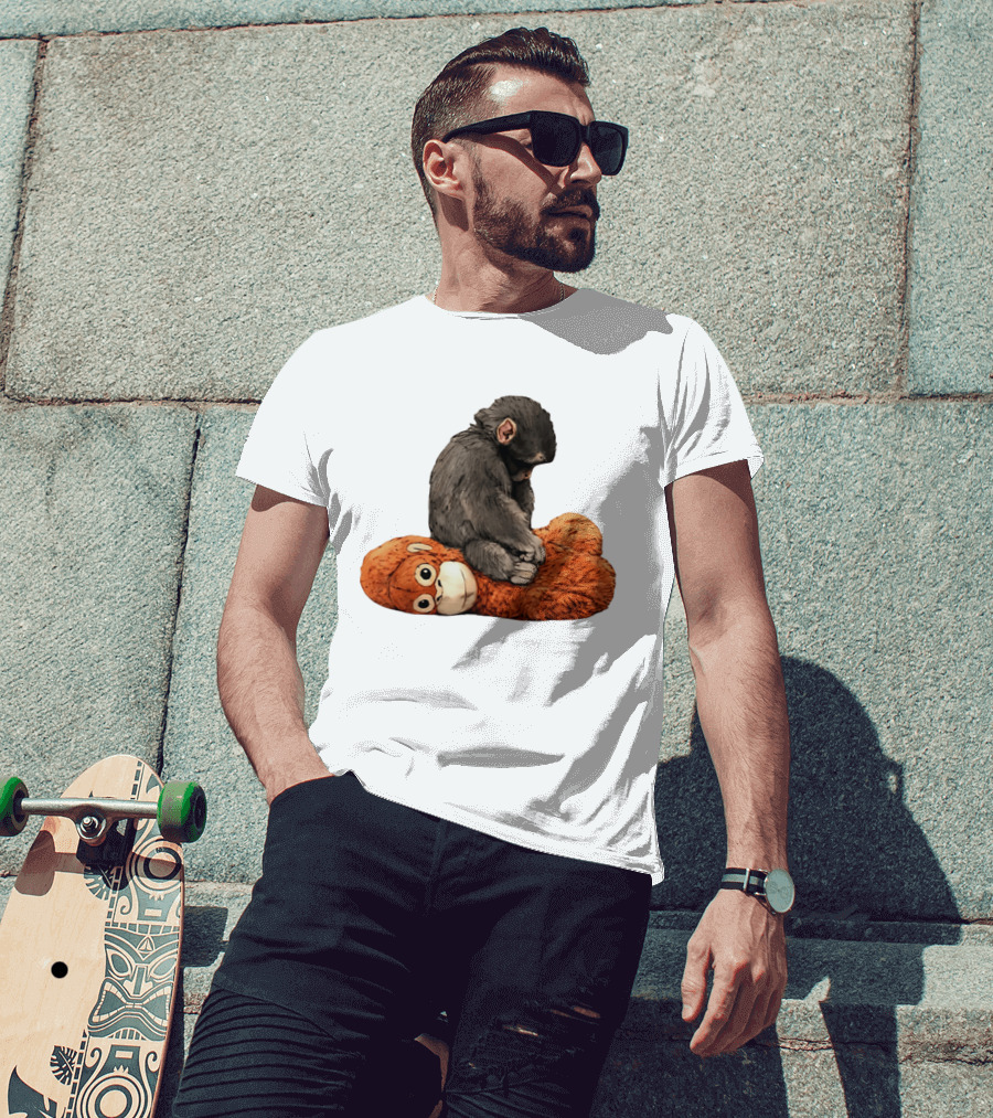Punch Kun Protect Baby Monkey Comfort Plush Hugging Companion T-Shirt
