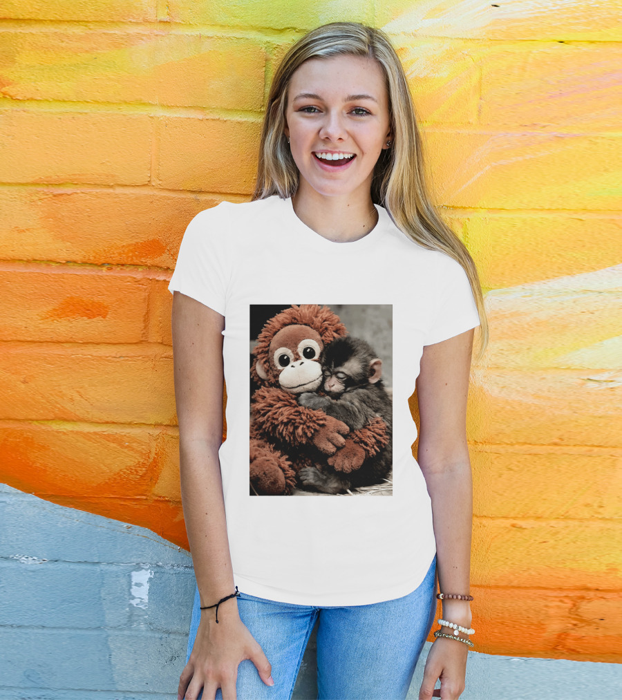 Punch Kun Cuddly Punch Monkey Hugging Plush Toy T-Shirt