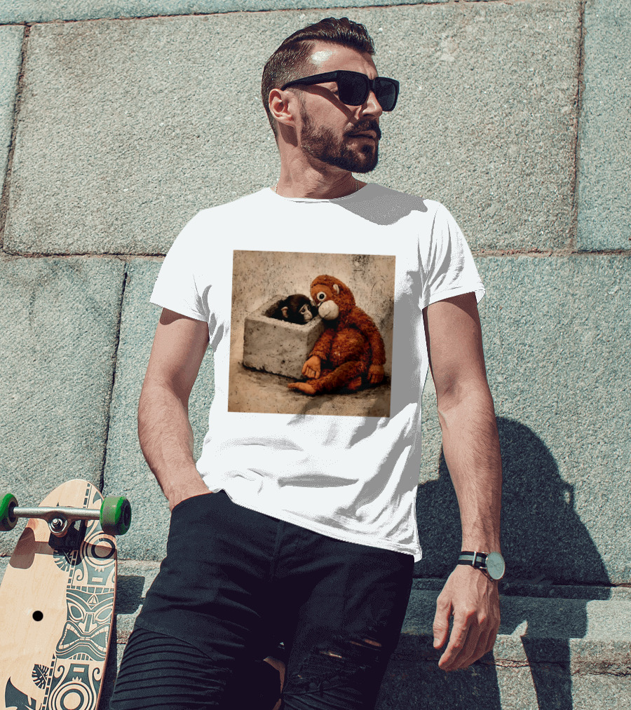 Punch Kun Punch The Monkey Cuddling Plush Toy Block Scene T-Shirt