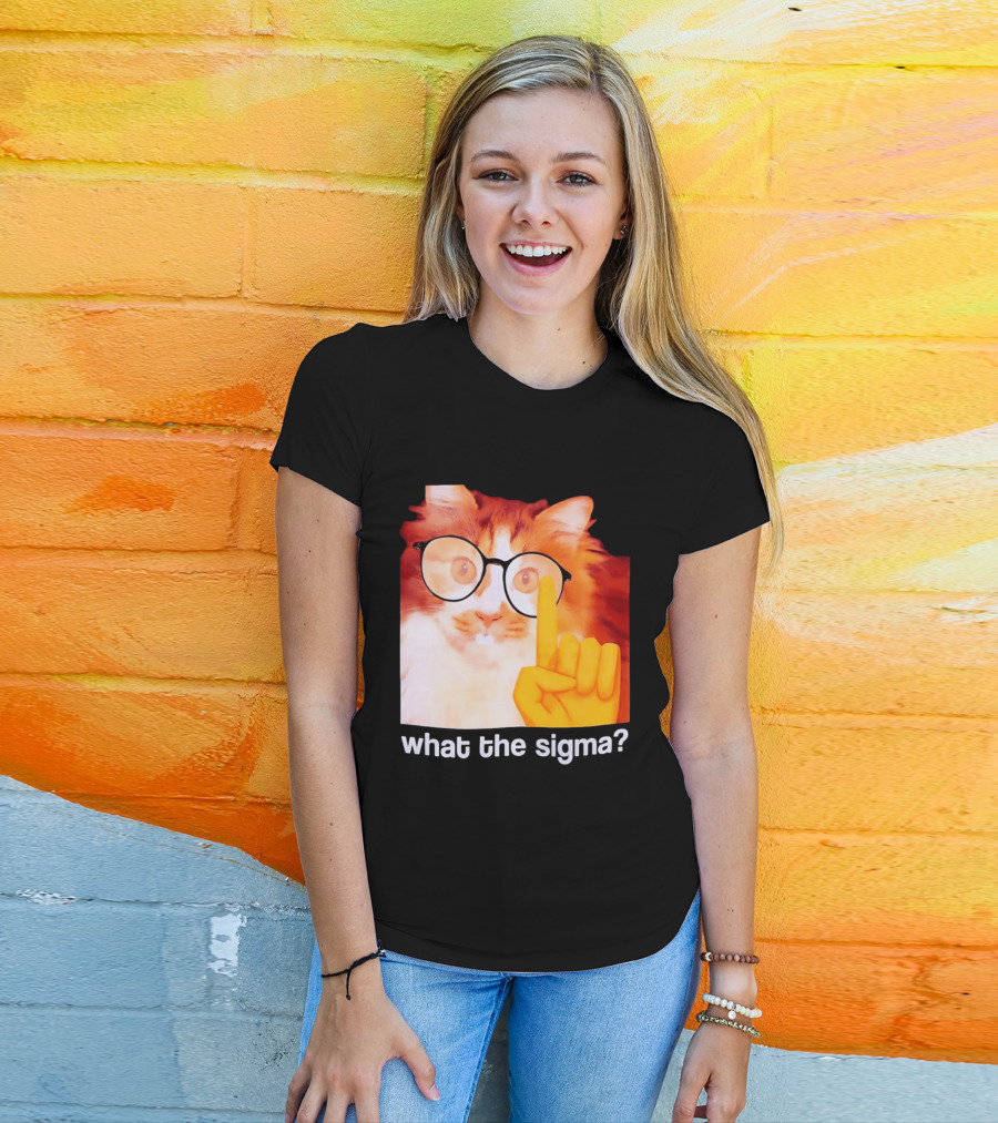What The Sigma Cat Meme Glasses Pointing Finger Humor T-Shirt