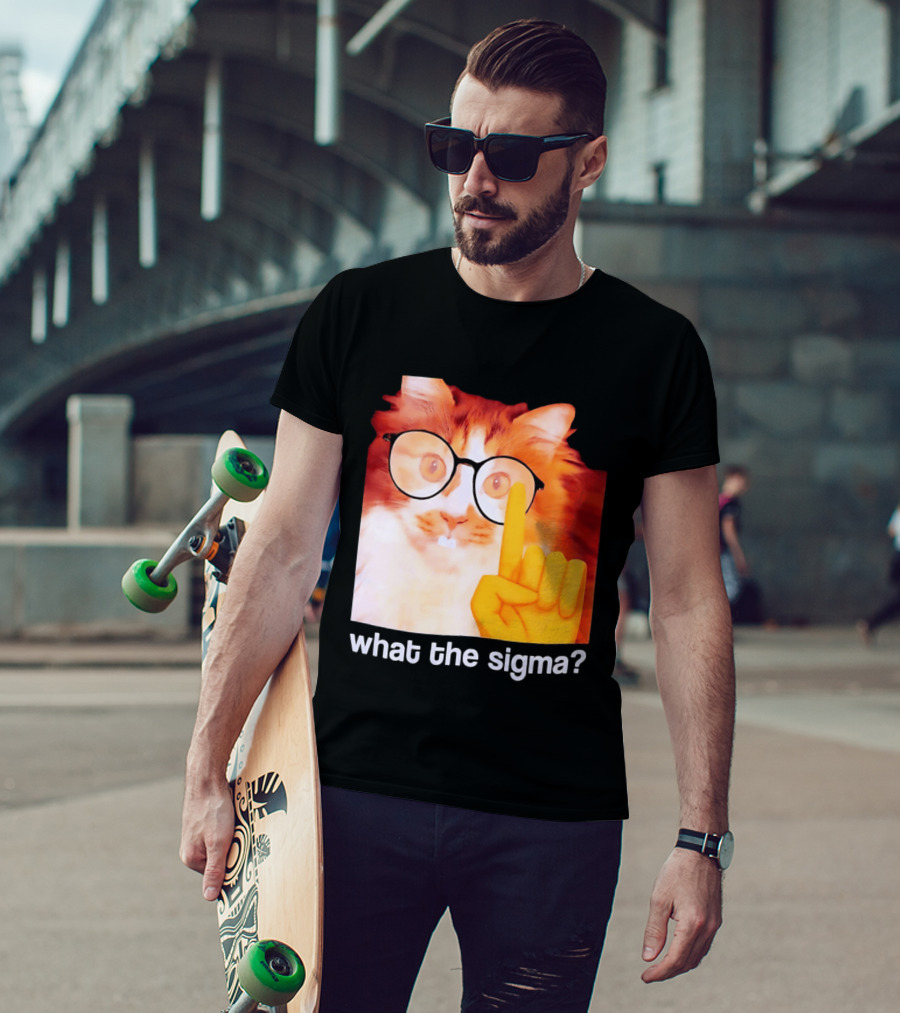 What The Sigma Cat Meme Glasses Pointing Finger Humor T-Shirt