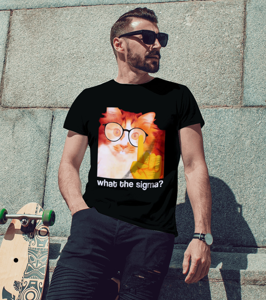 What The Sigma Cat Meme Glasses Pointing Finger Humor T-Shirt