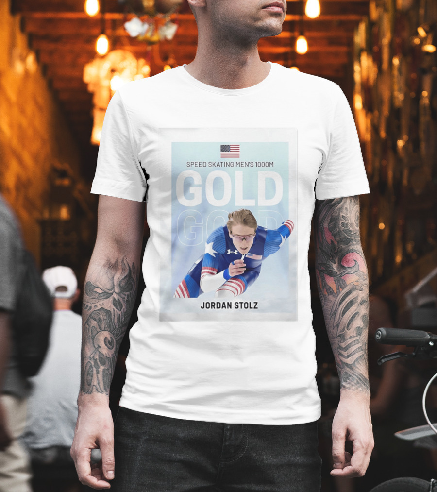American Flag Speed Skating Men's 1000M Gold Jordan Stolz T-Shirt