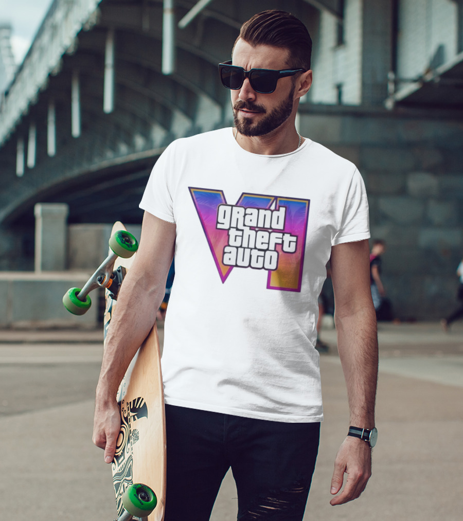 Grand Theft Auto VI 2025 GTA 6 VI Logo With Sunset Palm T-Shirt
