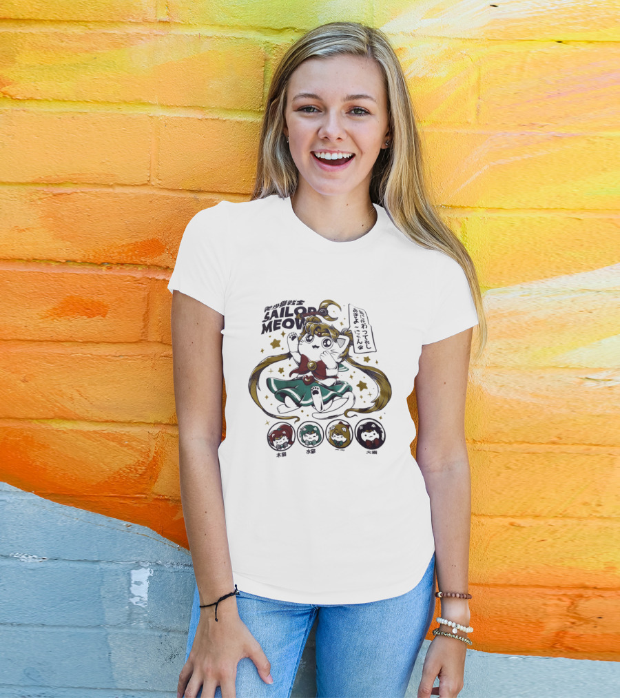 Sailor Meow Cute Cat Moon Pampling Japan Anime Girl Stars T-Shirt