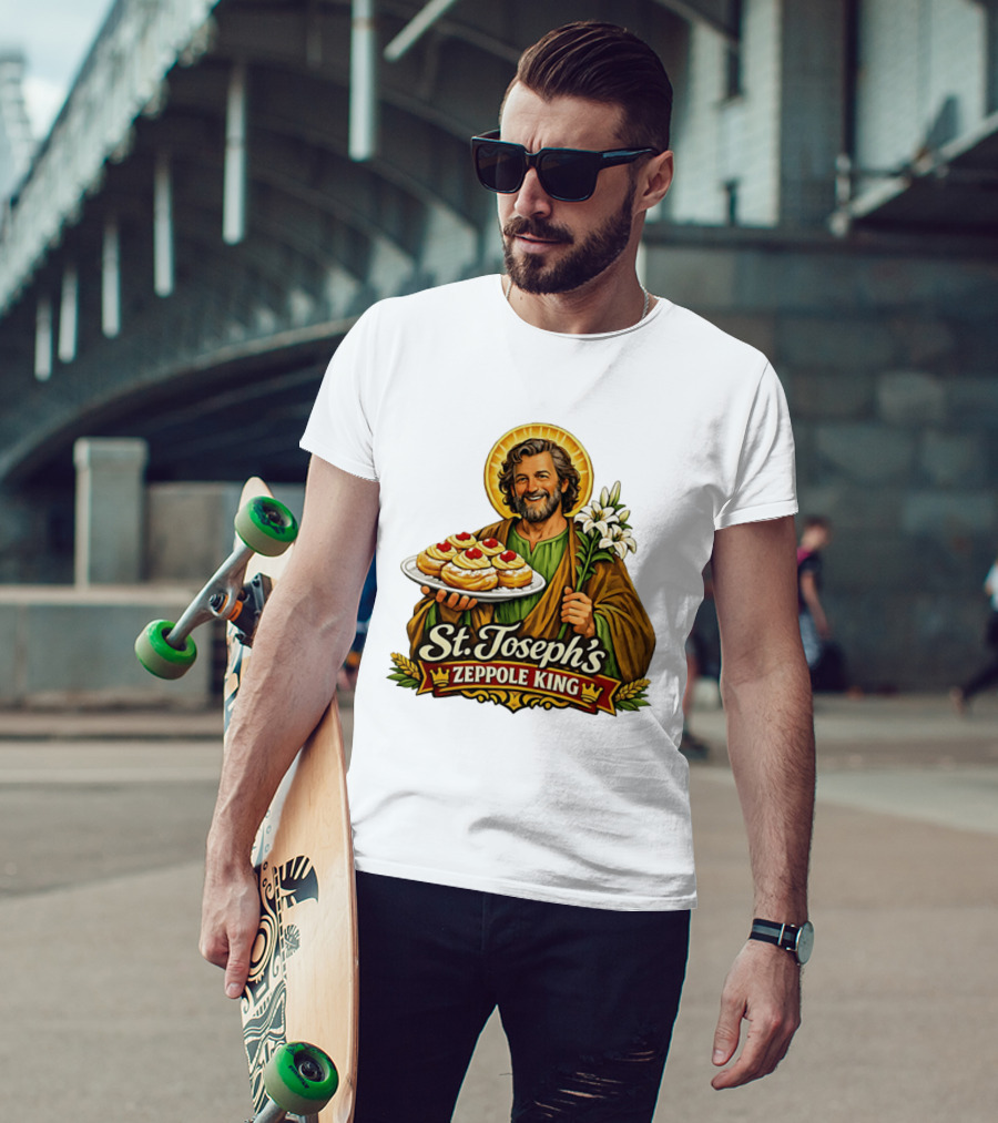 St Joseph's Zeppole King Saint Holding Tray With Flowers T-Shirt