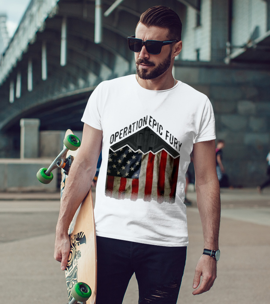 Operation Epic Fury USA American Flag Military Stealth Bomber T-Shirt