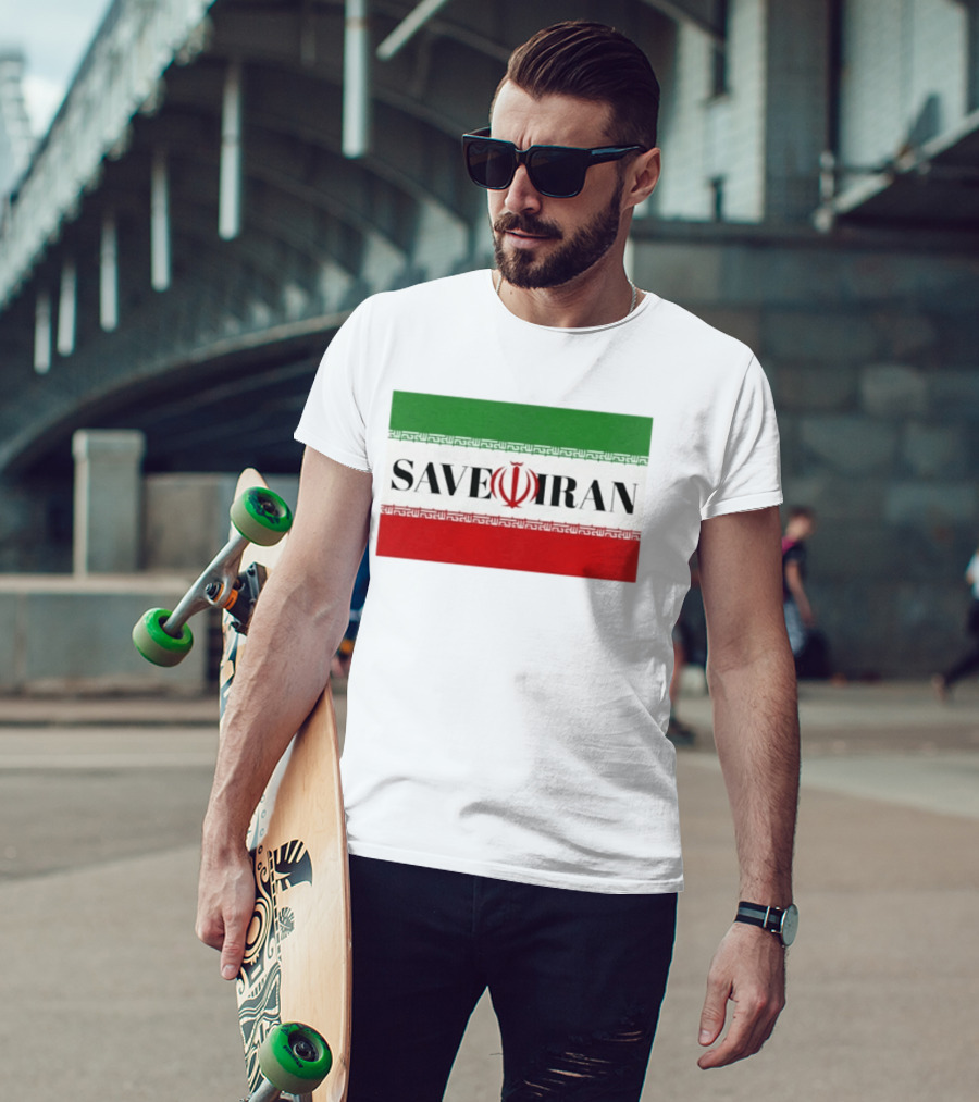 Save Iran National Symbol Emblem Green White Red T-Shirt