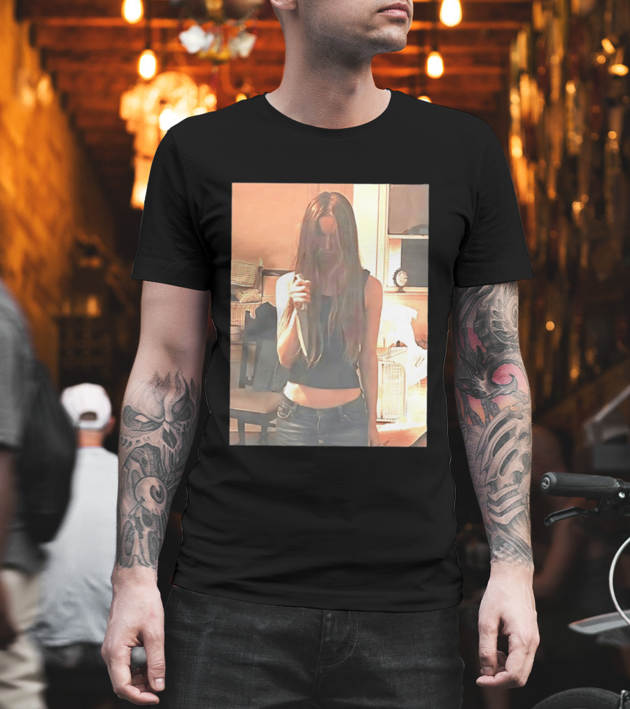 Long Hair Girl with Survival Knife in Room T-Shirt