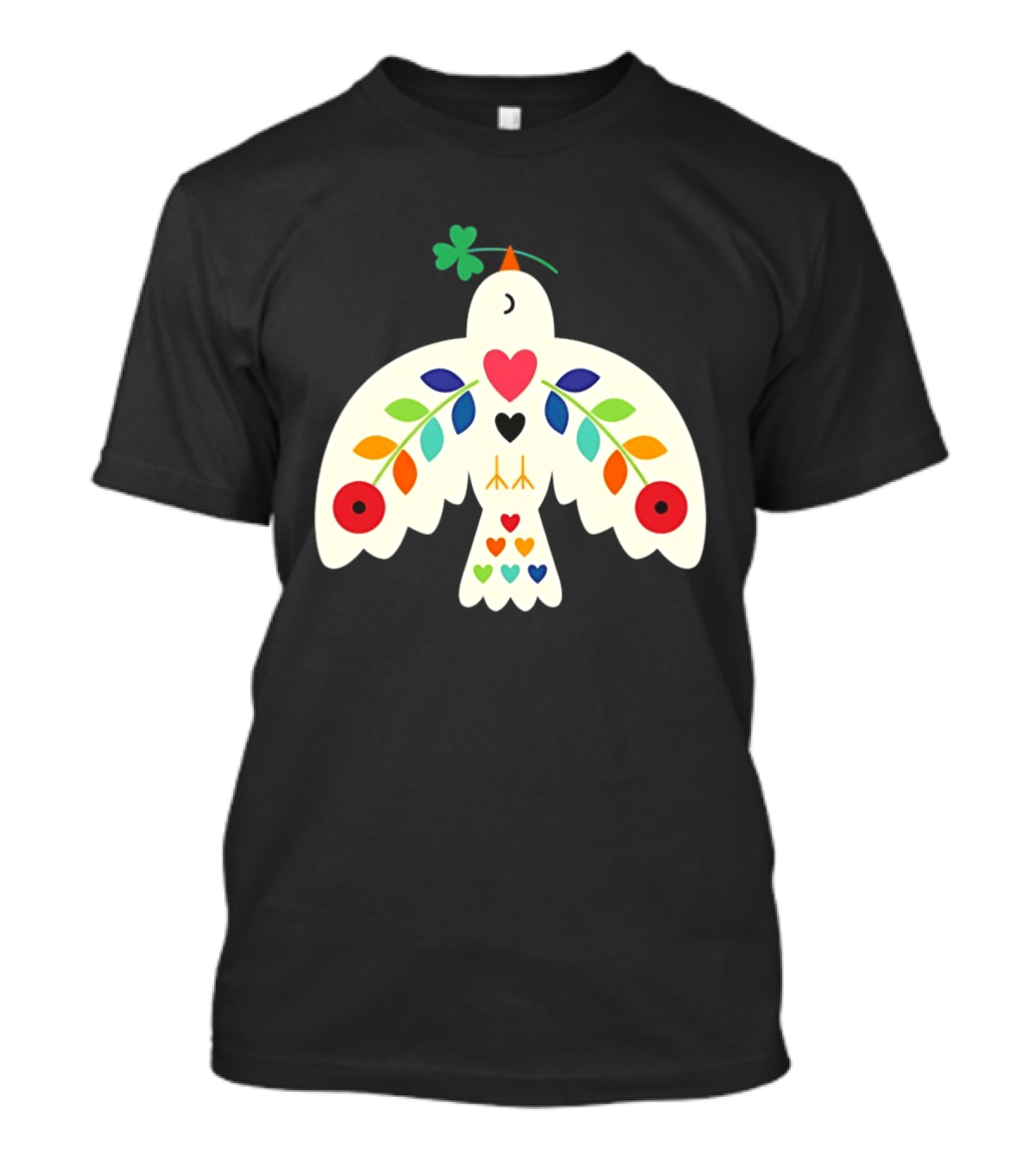 Luck Peace Love Dove With Shamrock And Colorful Hearts T-Shirt