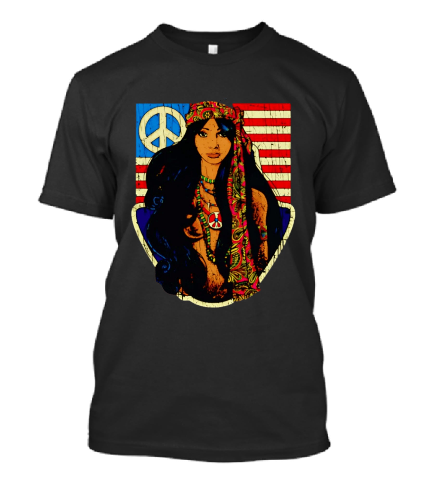 Peace Is Natural 1969 Bohemian Hippie Woman American Flag T-Shirt