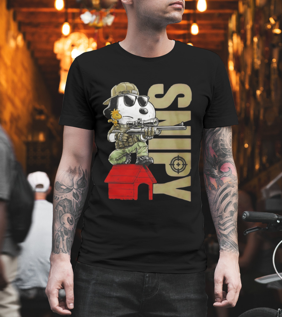 Snoopy Sniper Woodstock Camouflage Doghouse Target T-Shirt