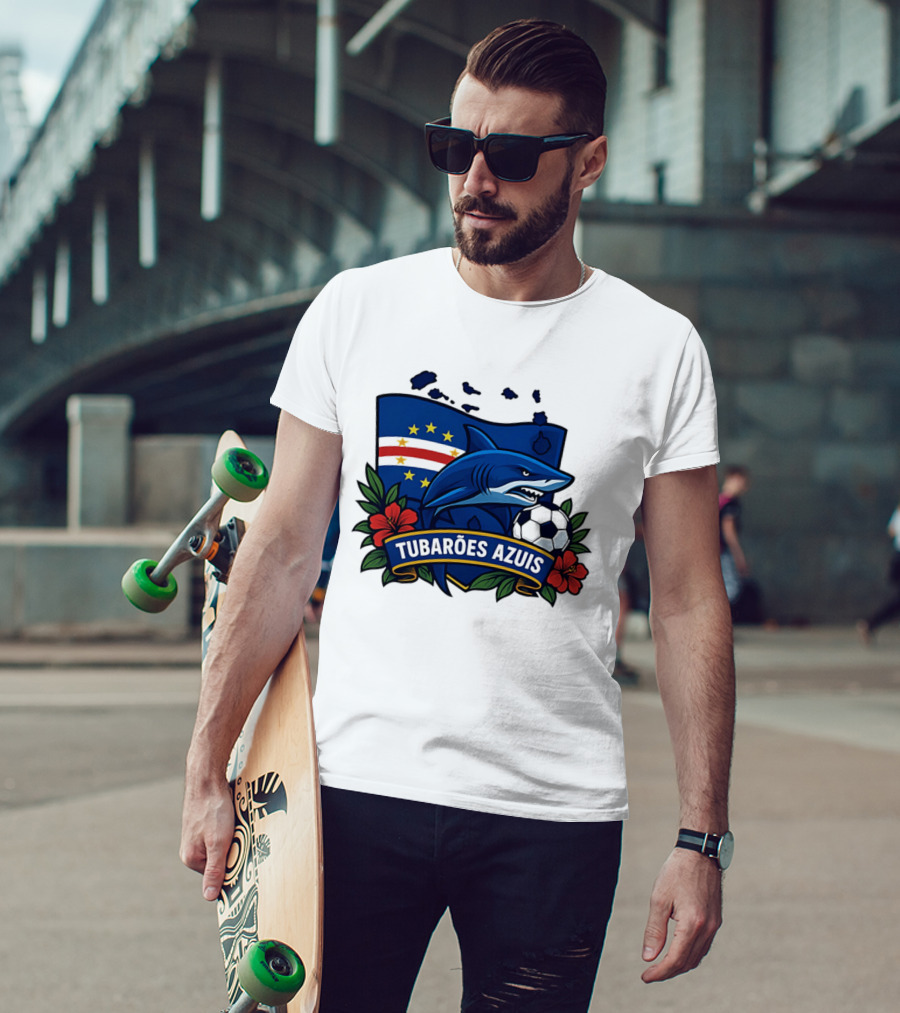 Tubaroes Azuis Cape Verde Football Team Crest With Shark And Soccer Ball T-Shirt