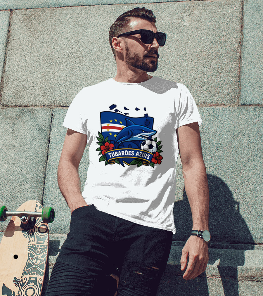 Tubaroes Azuis Cape Verde Football Team Crest With Shark And Soccer Ball T-Shirt
