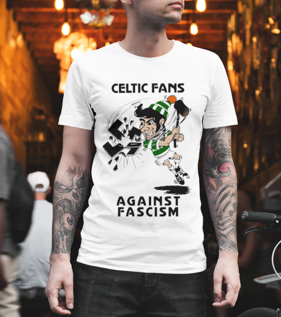 Celtic Fans Against Fascism Irish Character And Broken Swastika T-Shirt