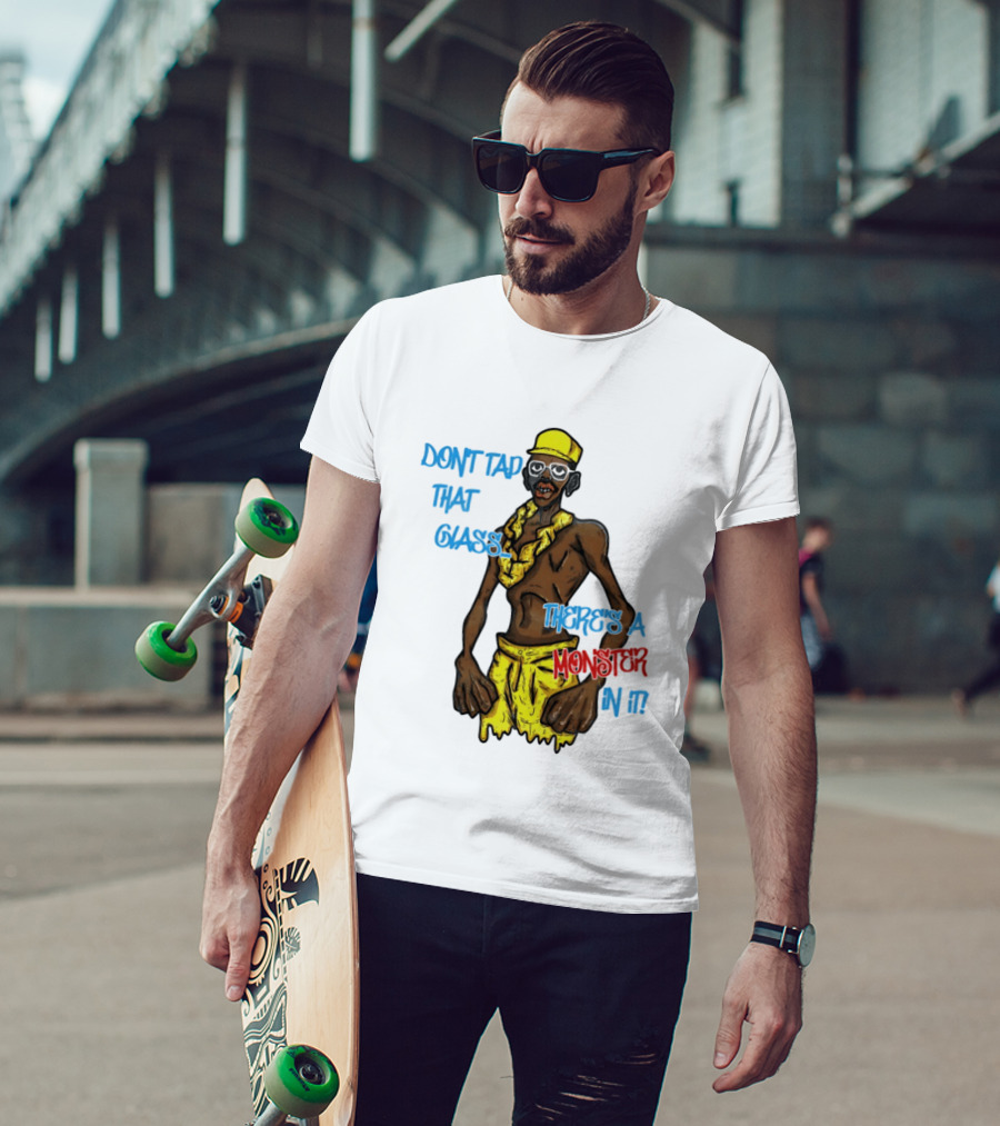Don't Tap That Glass There's A Monster In It Yellow Outfit Ruffled Collar Sunglasses T-Shirt