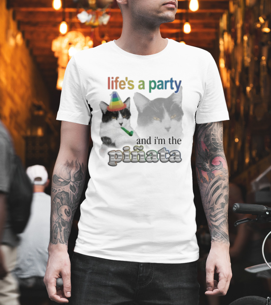 Life's a Party Cat I'm the Piñata Party Hat Humor T-Shirt